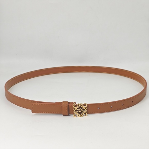 Loewe Tan Leather Belt with Gold Buckle
